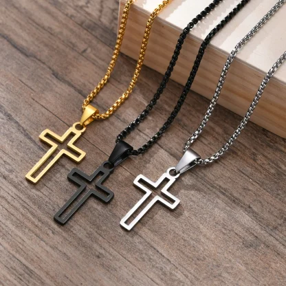 Box Chain Hollow Cross Necklaces - Image 2