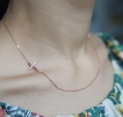 Choker Sideways Cross Necklace - Image 4