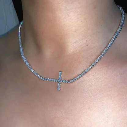 Sideways Bling Cross Necklace