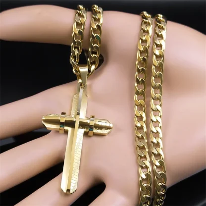 Curb Chain Cross Necklace - Image 4