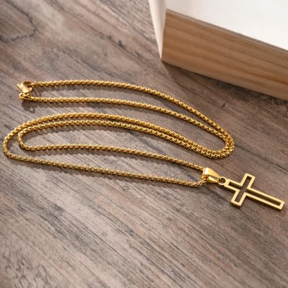 Box Chain Hollow Cross Necklaces - Image 3