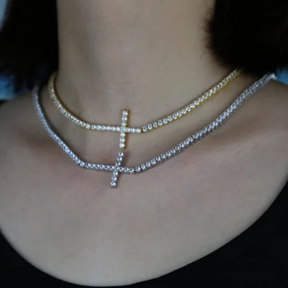 Sideways Bling Cross Necklace - Image 2