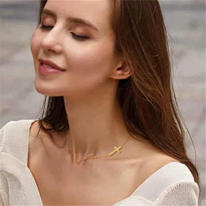 Minimalist Sideways Cross Necklace - Image 4