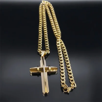 Curb Chain Cross Necklace - Image 2