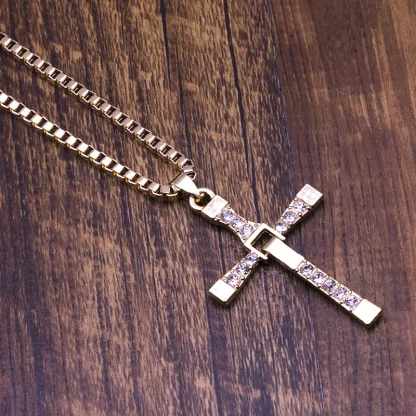 Diamond-like Decor Cross Necklace - Image 2