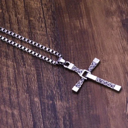 Diamond-like Decor Cross Necklace - Image 3
