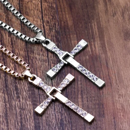 Diamond-like Decor Cross Necklace