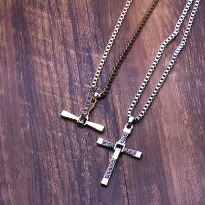 Diamond-like Decor Cross Necklace - Image 4