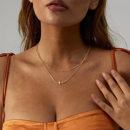 Sideways Modern Cross Necklace - Image 4