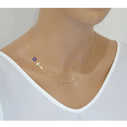 Tiny Evil Eye Simple Cross Necklace
