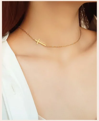 Sideways Modern Cross Necklace - Image 2