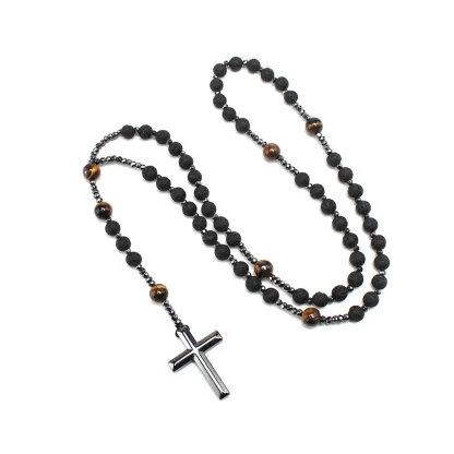 Beaded Rosary Cross Necklace - Image 5