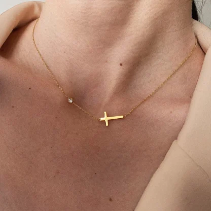 Modern Thin Cross Necklace - Image 2