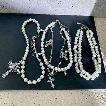 Multi-layered Beaded Cross Necklace - Image 7