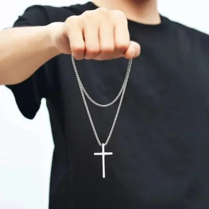 Simple Box Chain Cross Necklace - Image 3