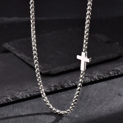 Box Chain Sideways Cross Necklace - Image 6