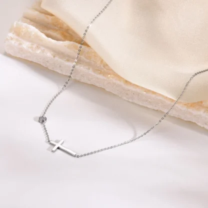 Minimalist Thin Cross Necklace - Image 2