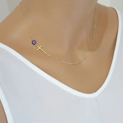 Tiny Evil Eye Simple Cross Necklace - Image 3