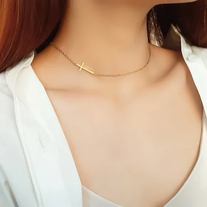 Thin Choker Cross Necklace - Image 2