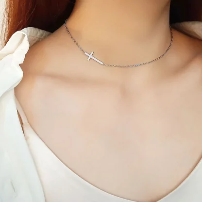 Thin Choker Cross Necklace - Image 3