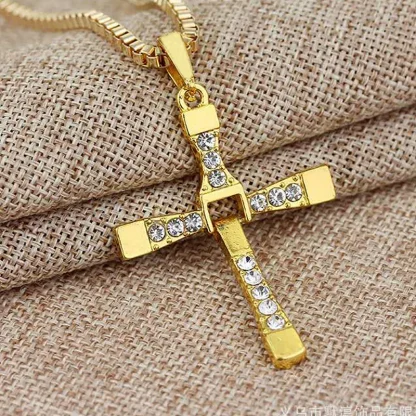 Shiny Rhinestone-like Cross Necklace - Image 3