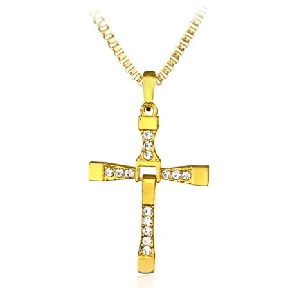 Shiny Rhinestone-like Cross Necklace - Image 4