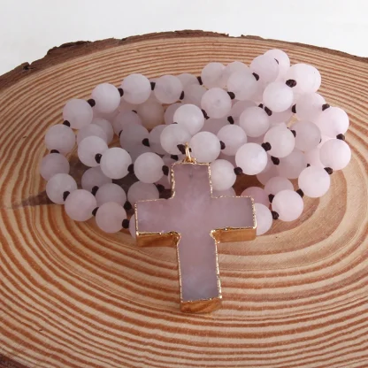 Round Beaded Cross Necklace - Image 8