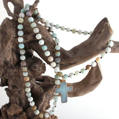 Round Beaded Cross Necklace - Image 5