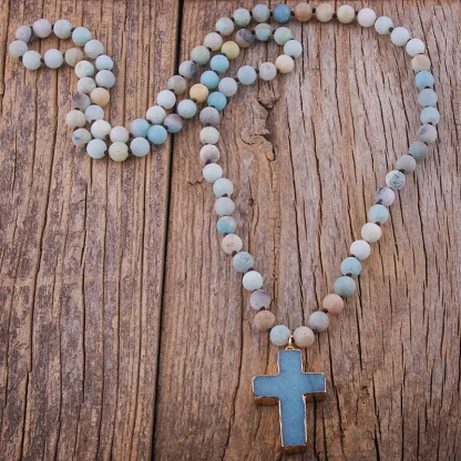 Round Beaded Cross Necklace - Image 7