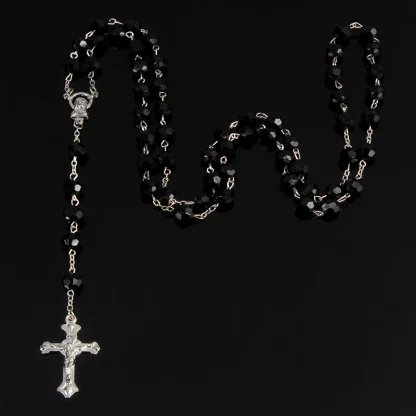 Clear Beads Rosary Cross Necklace - Image 5