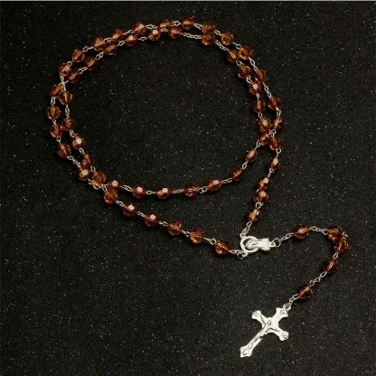 Clear Beads Rosary Cross Necklace - Image 3