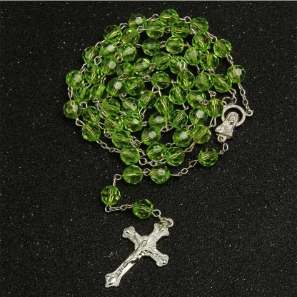 Clear Beads Rosary Cross Necklace - Image 4