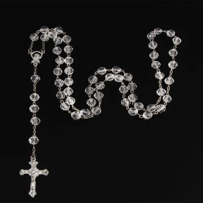 Clear Beads Rosary Cross Necklace