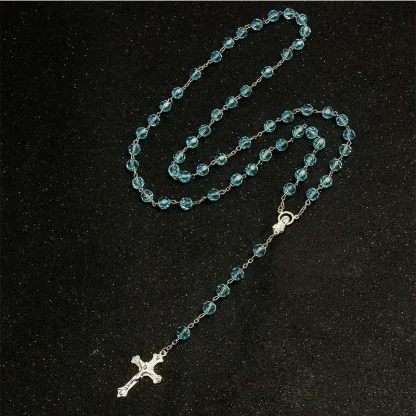Clear Beads Rosary Cross Necklace - Image 7