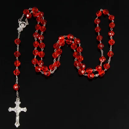 Clear Beads Rosary Cross Necklace - Image 6