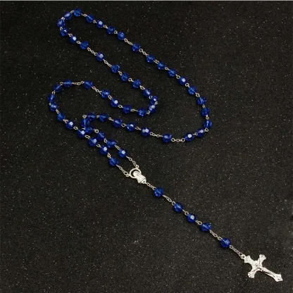 Clear Beads Rosary Cross Necklace - Image 8
