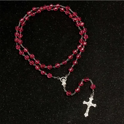 Clear Beads Rosary Cross Necklace - Image 2