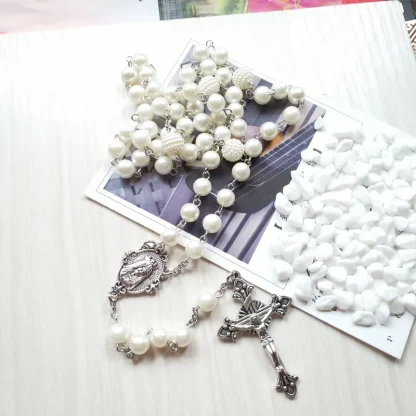 Beaded Pearl-like Cross Necklace - Image 5