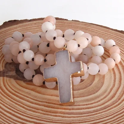 Round Beaded Cross Necklace - Image 9