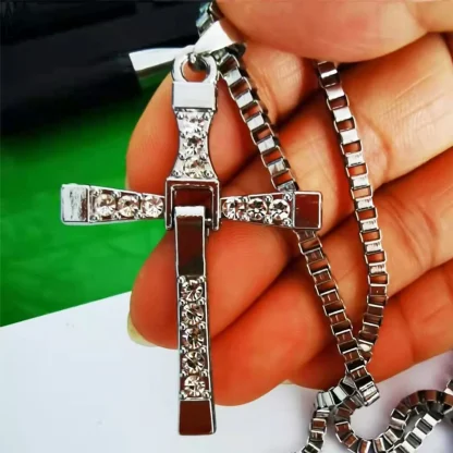 Shiny Rhinestone-like Cross Necklace - Image 2