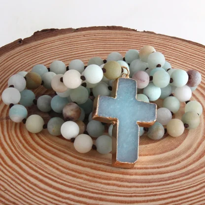 Round Beaded Cross Necklace - Image 11