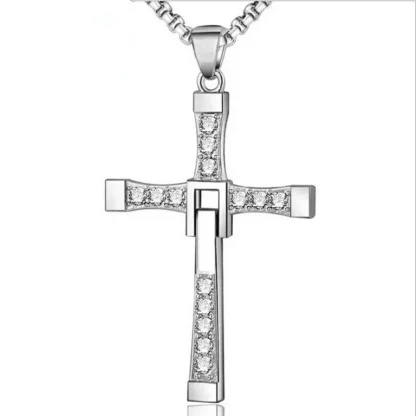 Shiny Rhinestone-like Cross Necklace