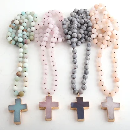 Round Beaded Cross Necklace - Image 12