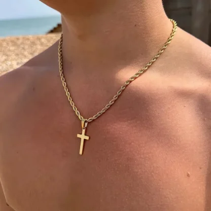 Rope Chain Simple Cross Necklace - Image 2