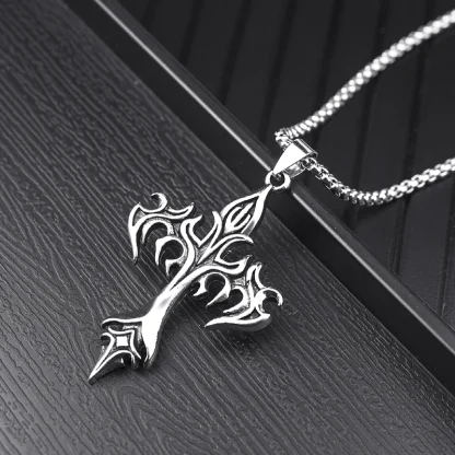Flame Design Cross Necklace - Image 3