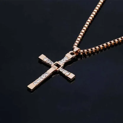 Box Chain Sparkly Cross Necklace - Image 5