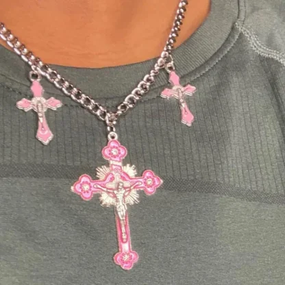 Crucifix Pink Cross Necklaces - Image 3
