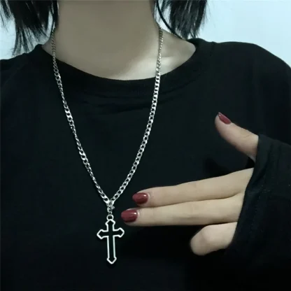 Curb Chain Hollow Cross Necklace - Image 3
