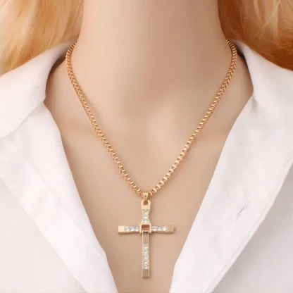 Box Chain Sparkly Cross Necklace - Image 3