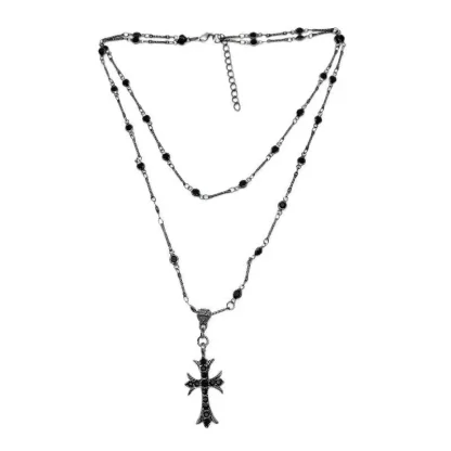 Beaded Two Layered Cross Necklace - Image 9